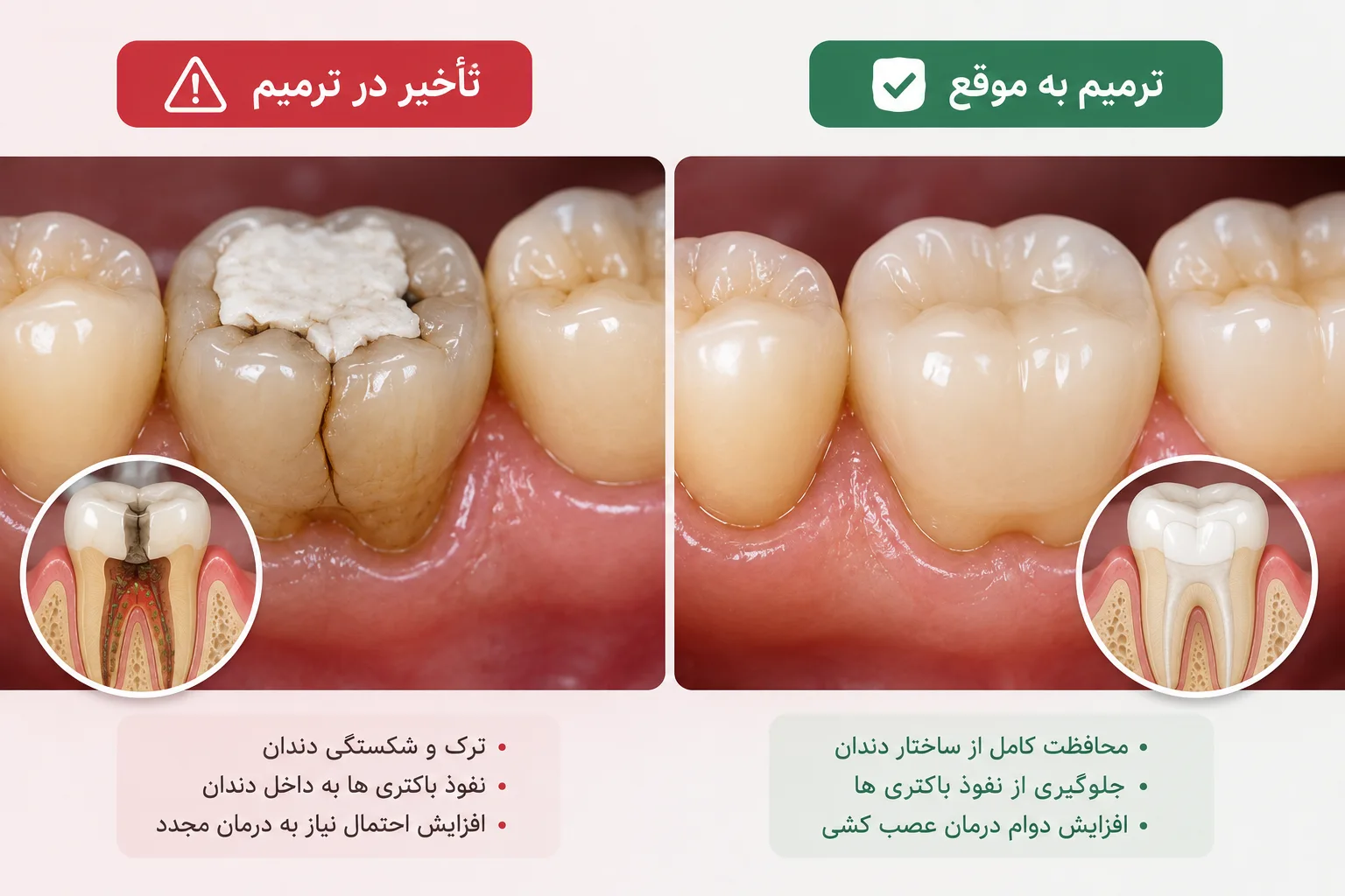 عقب افتادن پر کردن عصب کشی